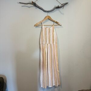 Zara Girl's Striped Gauze Smocked Bodice Midi Dress